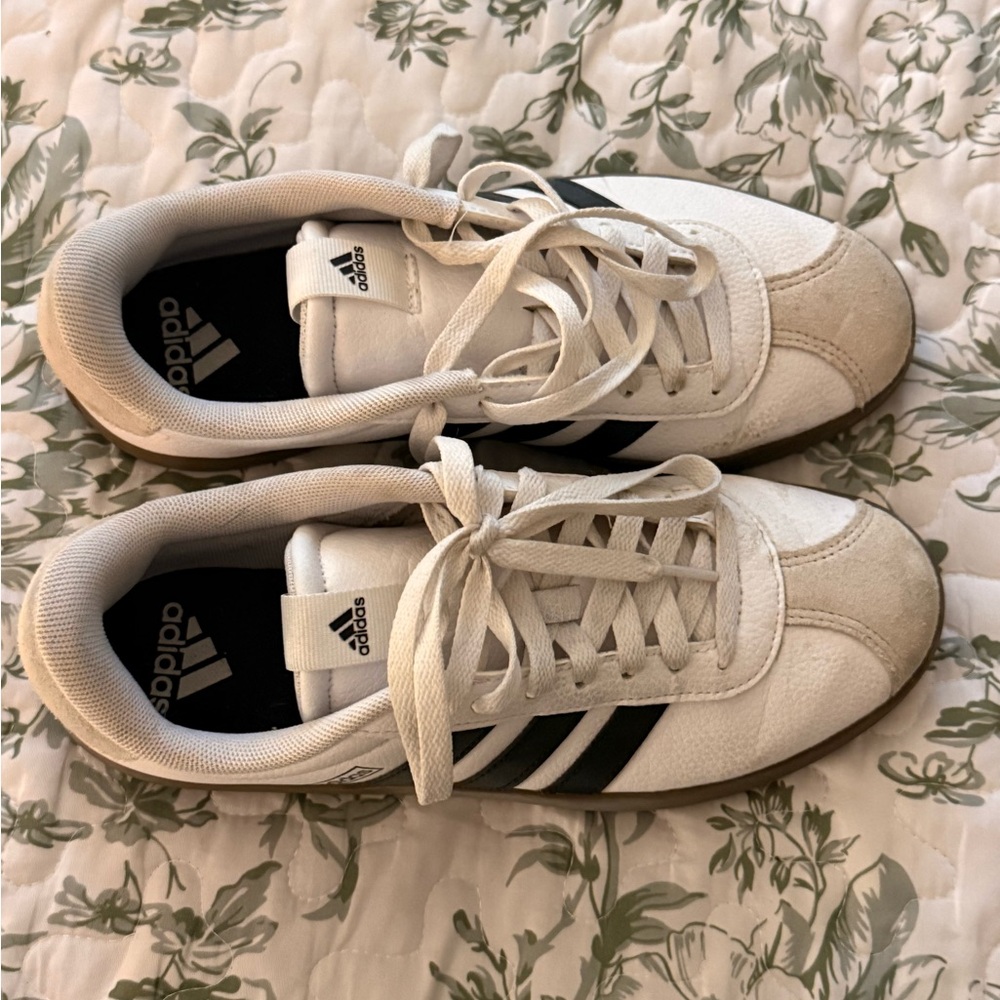 adidas White with Black Stripes Athletic Sneakers